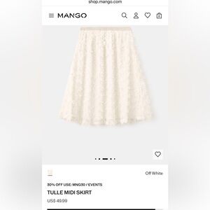 💄Mango Kids girl Ivory Ruffle Midi Skirt Size 9-10